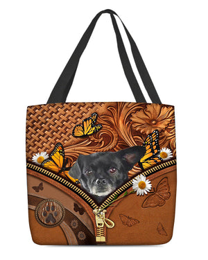 Black Chug Butterfly Daisy Cloth Tote Bag