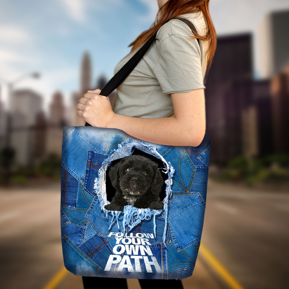 Black Cockapoo -Follow Your Own Path-Cloth Tote Bag