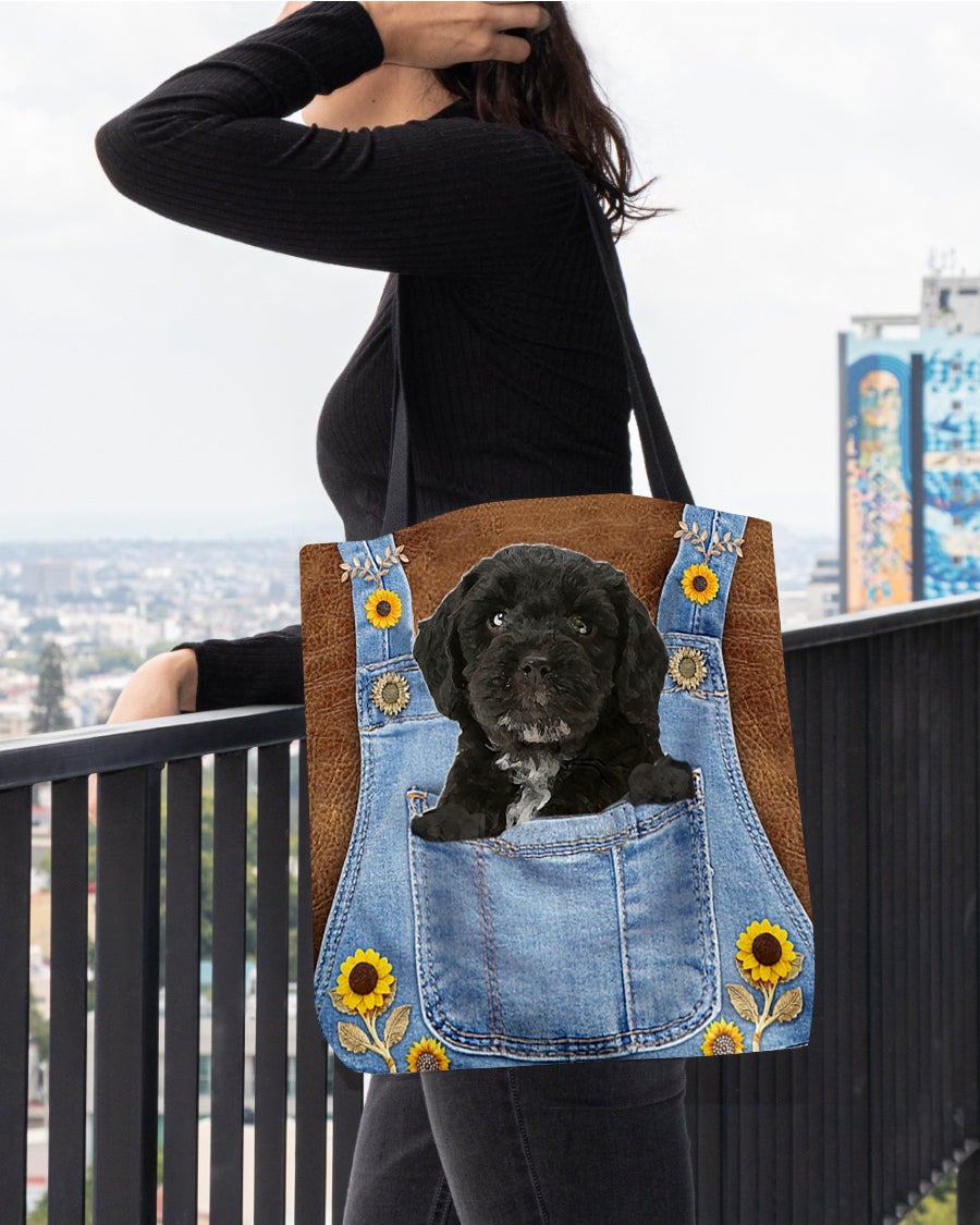 Black Cockapoo And Sunflower-Cloth Tote Bag