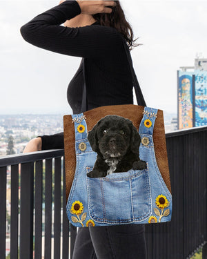 Black Cockapoo And Sunflower-Cloth Tote Bag