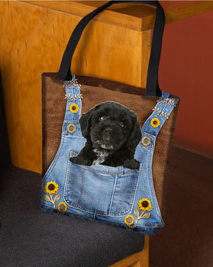 Black Cockapoo And Sunflower-Cloth Tote Bag