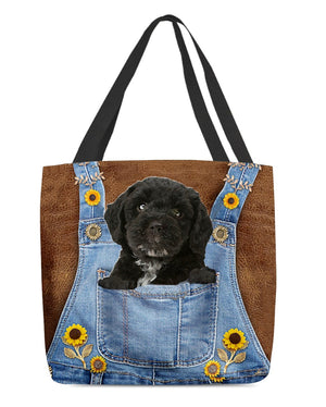 Black Cockapoo And Sunflower-Cloth Tote Bag