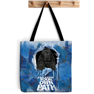 Black Cocker Spaniel -Follow Your Own Path-Cloth Tote Bag