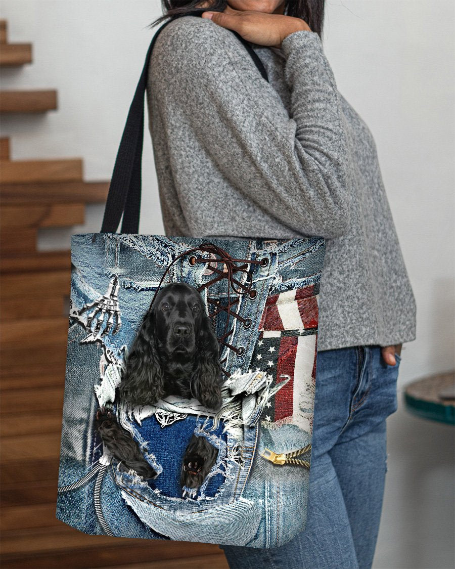 Black Cocker Spaniel-Ripped Jeans-Cloth Tote Bag