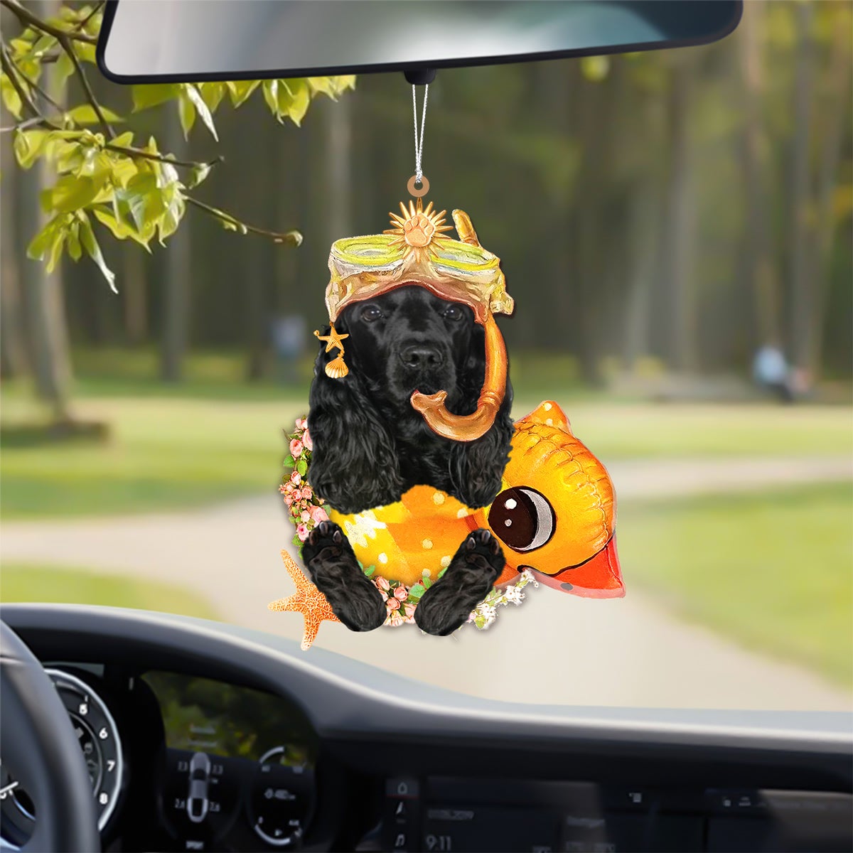 Black Cocker Spaniel-Swimming Laps Two Sides Ornament