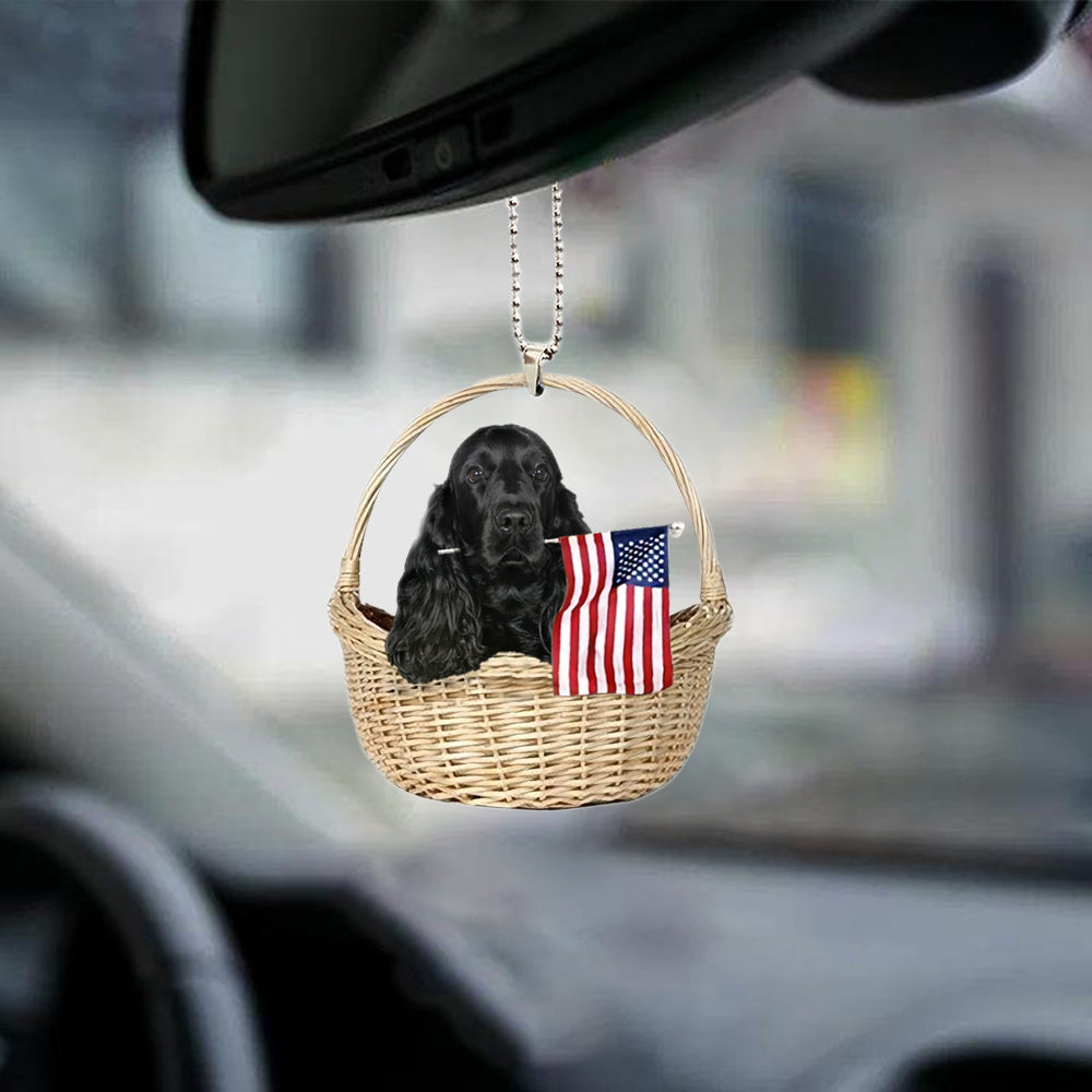 Black Cocker Spaniel-With American Flag Two Sides Ornament