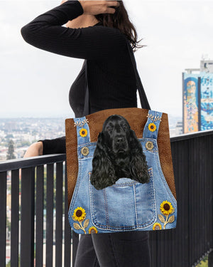 Black Cocker Spaniel And Sunflower-Cloth Tote Bag