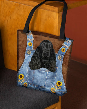 Black Cocker Spaniel And Sunflower-Cloth Tote Bag