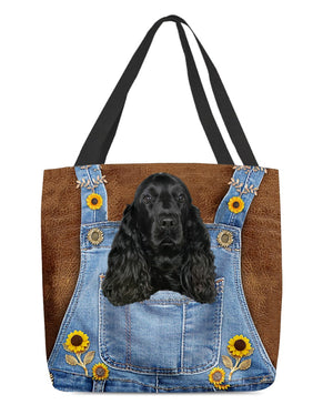 Black Cocker Spaniel And Sunflower-Cloth Tote Bag