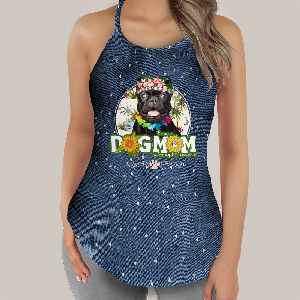 Black French Bulldog-Hawaii beach Dog Mom Tank Top