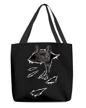 Cracks-Black French Bulldog 2-Cloth Tote Bag