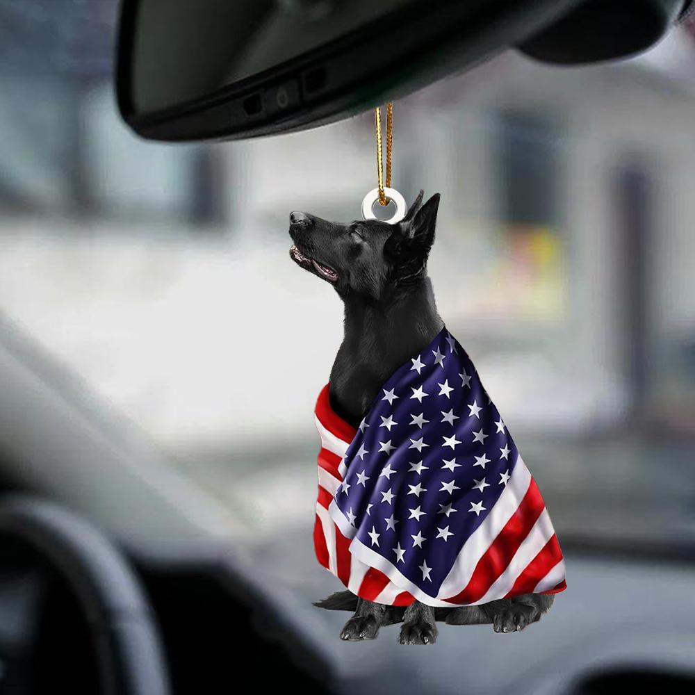 Black German Shepherd American Patriot Flag Two Sided Ornament