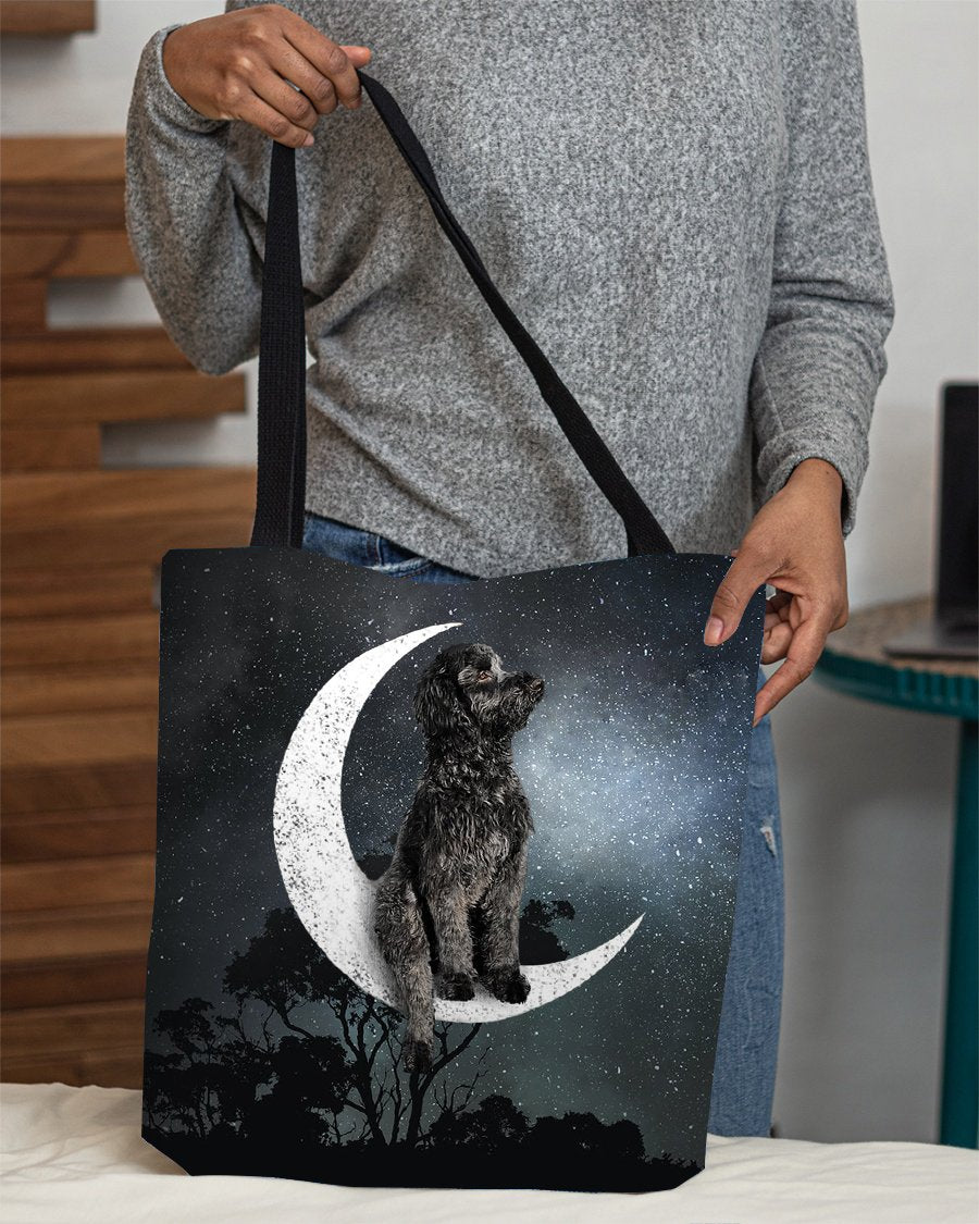 Black Goldendoodle-Sit On The Moon-Cloth Tote Bag