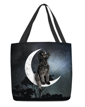 Black Goldendoodle-Sit On The Moon-Cloth Tote Bag