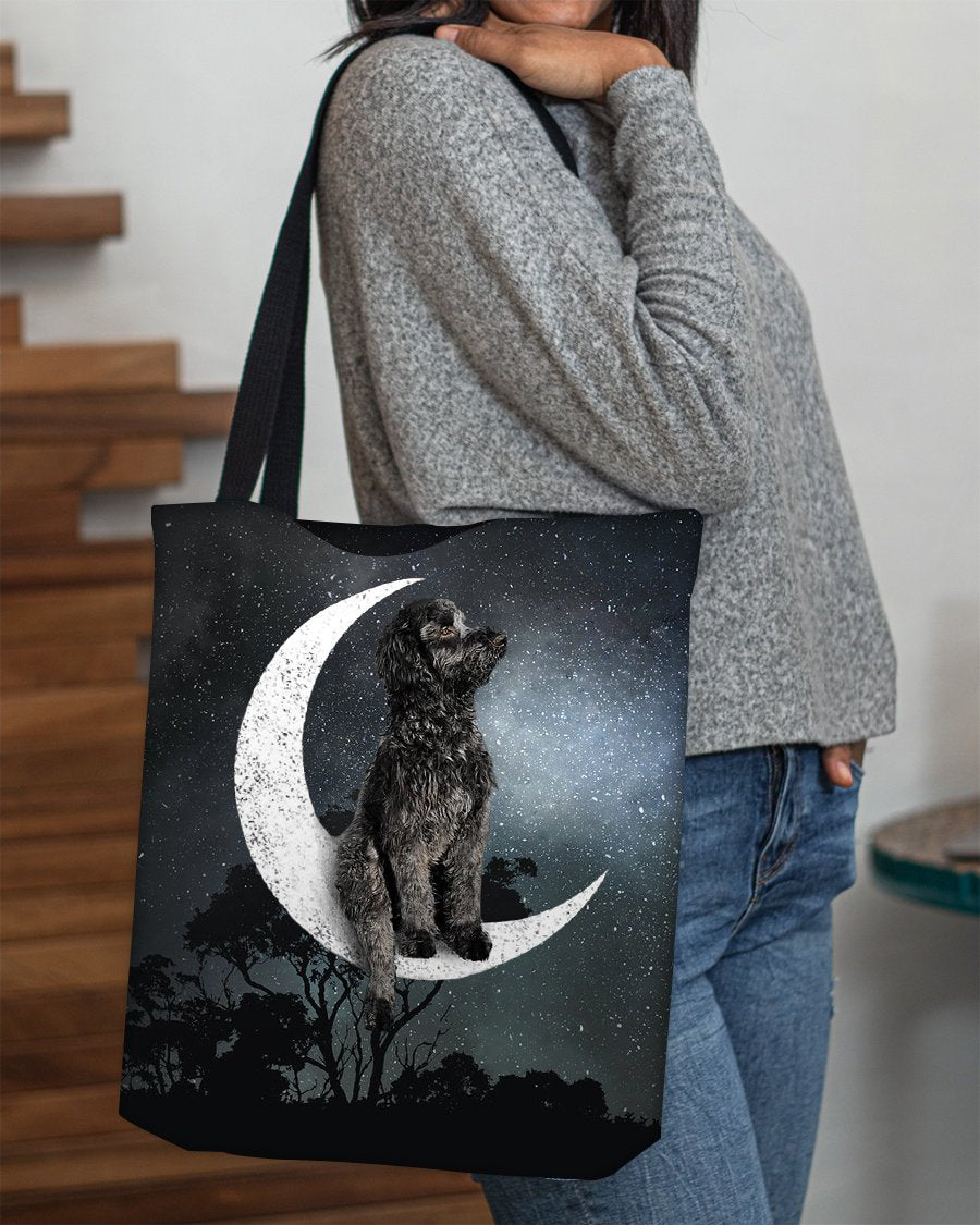 Black Goldendoodle-Sit On The Moon-Cloth Tote Bag