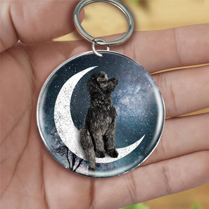 Black Goldendoodle-Stars and Moon-Round Resin Epoxy Metal Keychain