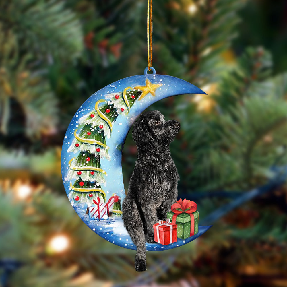 Black Goldendoodle Sit On The Blue Moon-Two Sided Ornament