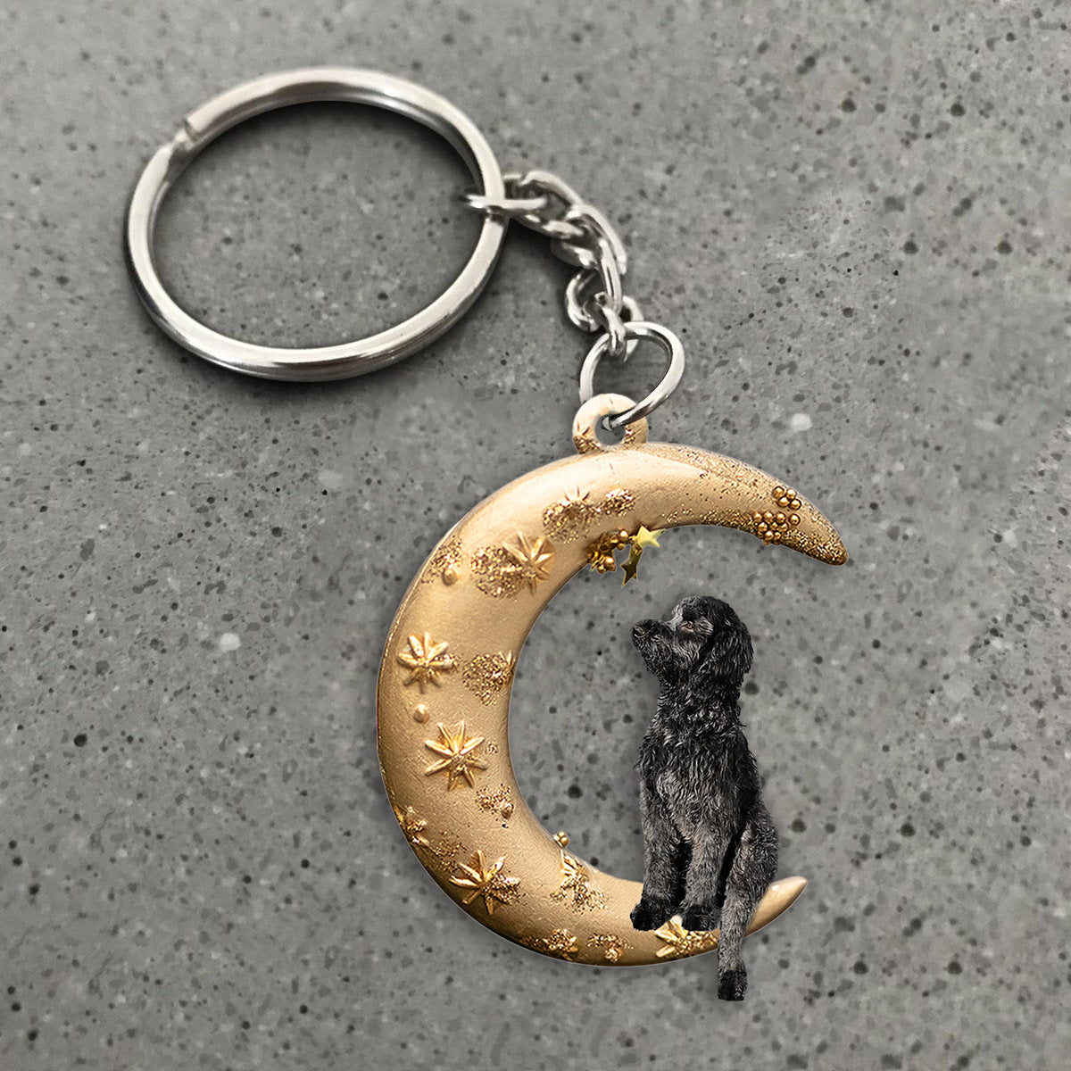 Black Goldendoodle-Dog & Moon Flat Acrylic Keychain