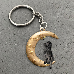 Black Goldendoodle-Dog & Moon Flat Acrylic Keychain