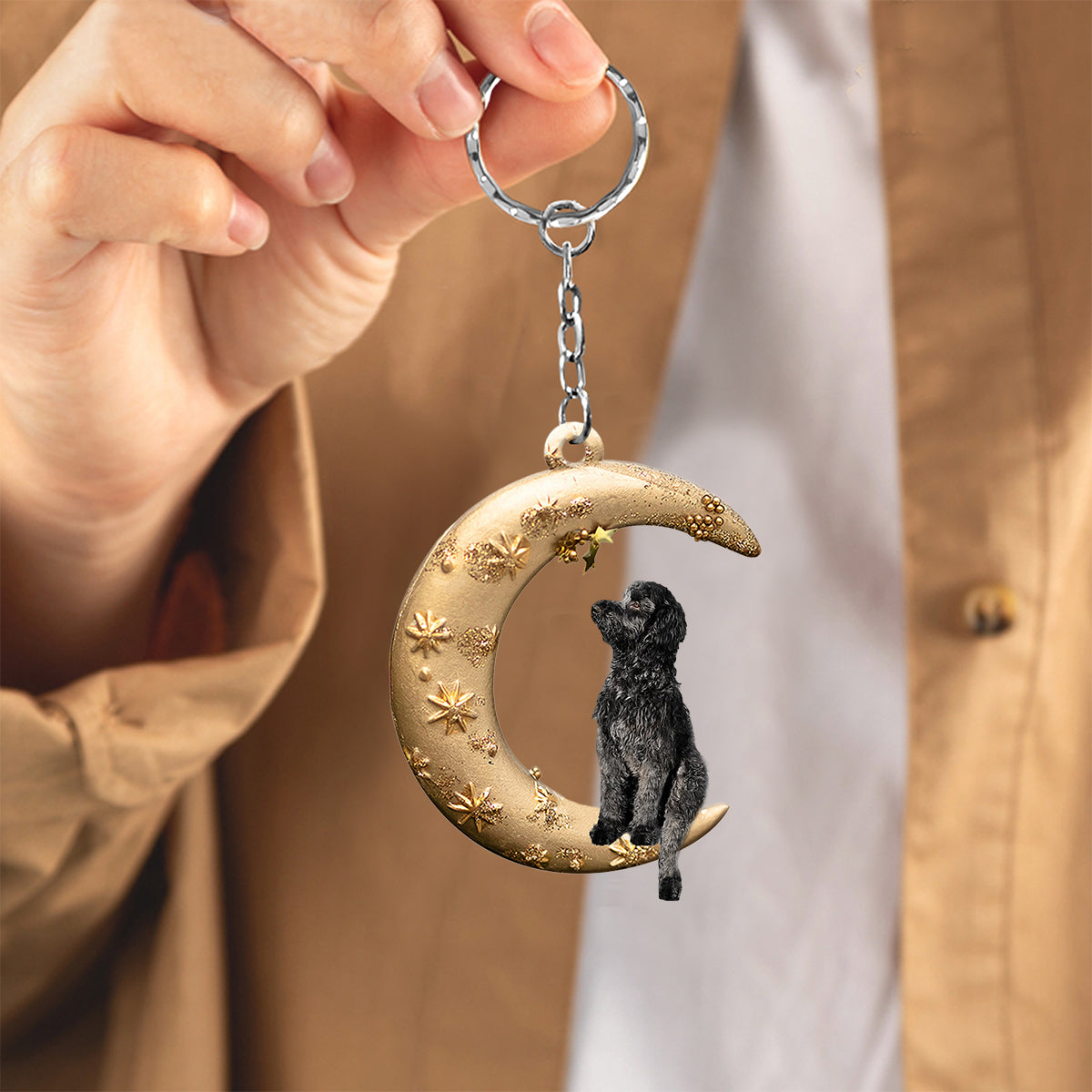 Black Goldendoodle-Dog & Moon Flat Acrylic Keychain