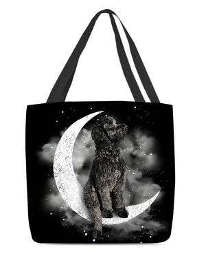 Black Goldendoodle Sit On The Moon With Starts-Cloth Tote Bag