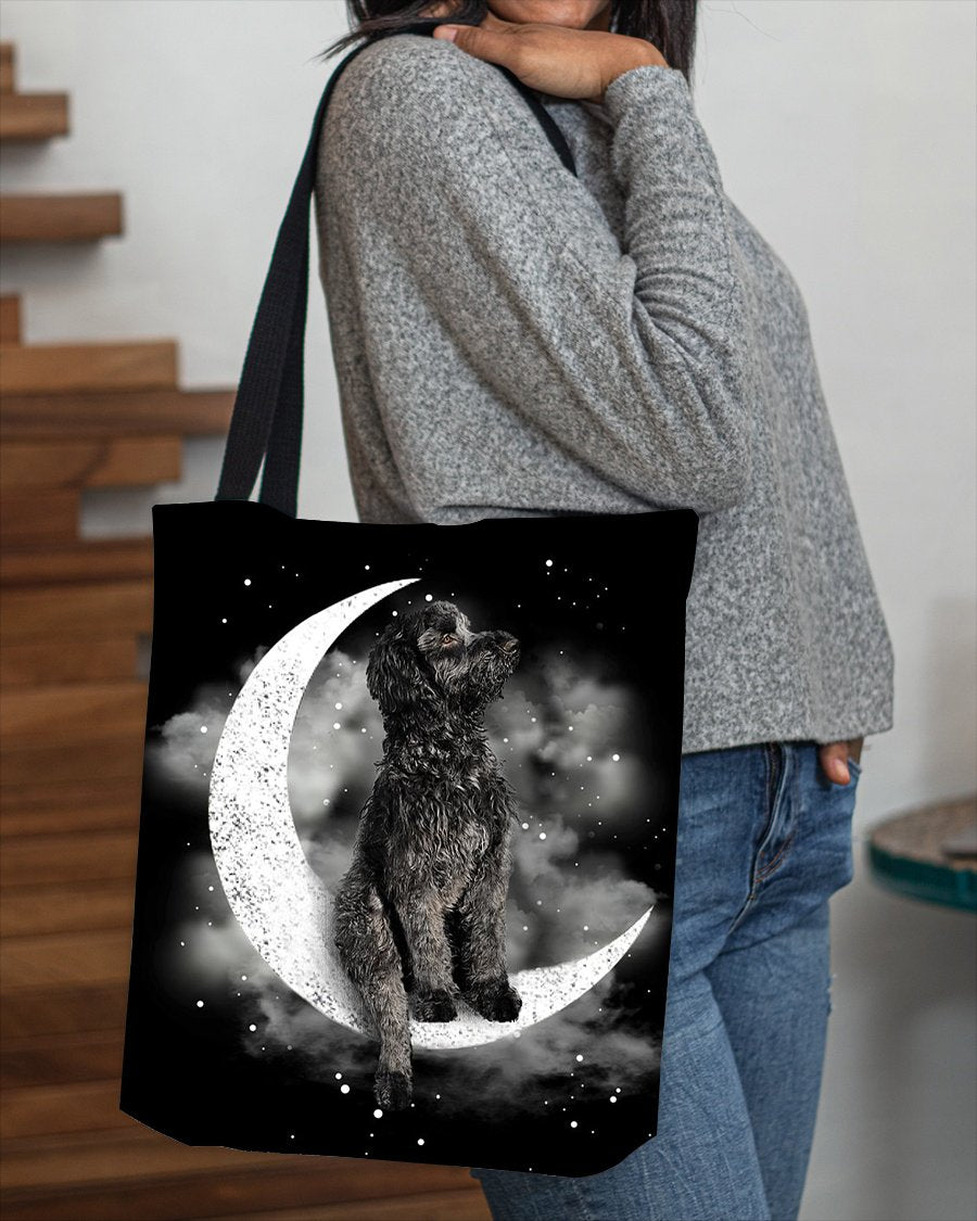 Black Goldendoodle Sit On The Moon With Starts-Cloth Tote Bag