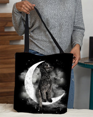 Black Goldendoodle Sit On The Moon With Starts-Cloth Tote Bag