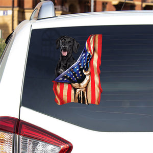 Black Labrador-American Flag Front Car Sticker