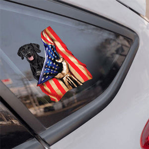 Black Labrador-American Flag Front Car Sticker