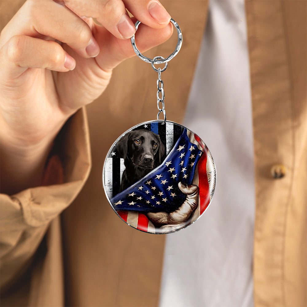 Black Labrador-Inside American Flag Independence Day Round Resin Epoxy Metal Keychain