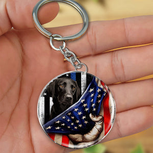 Black Labrador-Inside American Flag Independence Day Round Resin Epoxy Metal Keychain