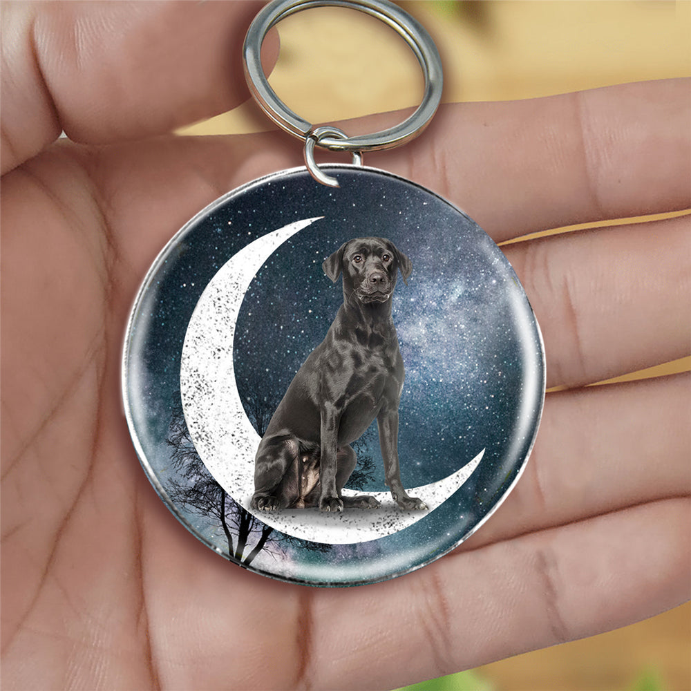 Black Labrador-Stars and Moon-Round Resin Epoxy Metal Keychain