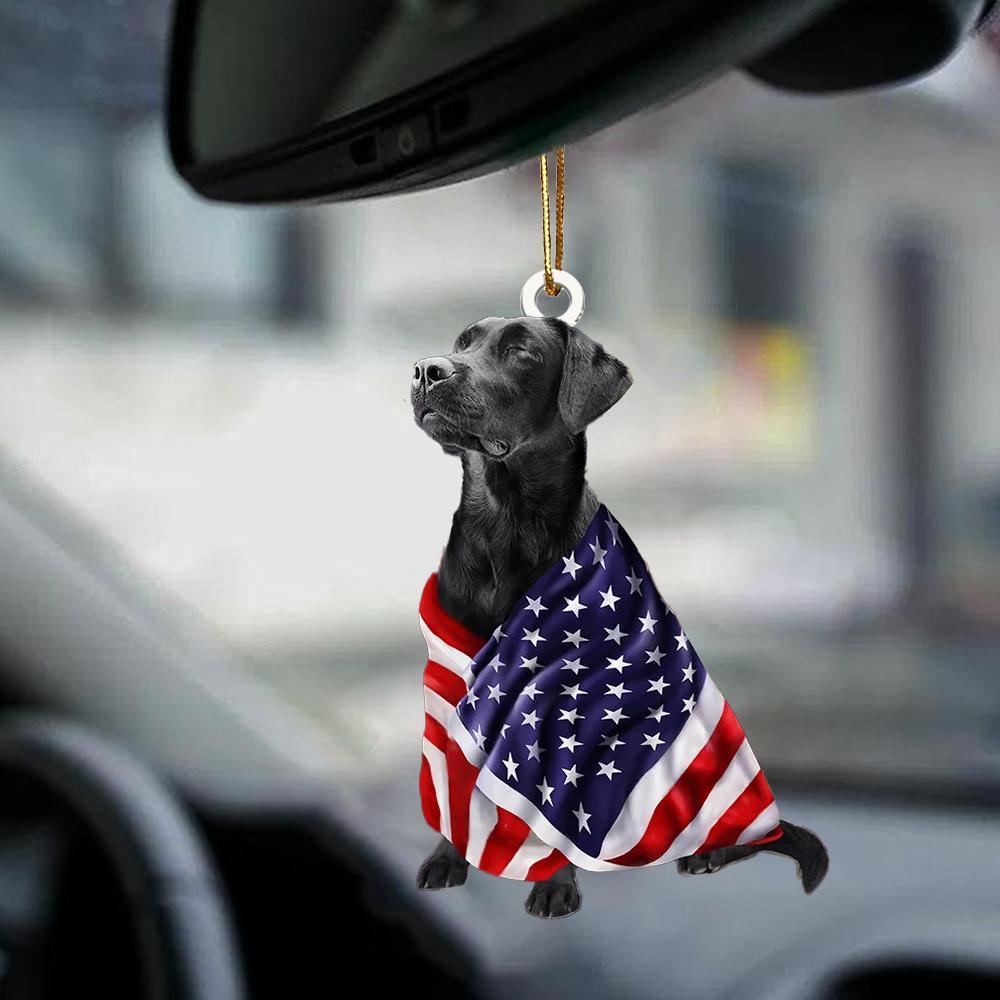 Black Labrador Retriever American Patriot Flag Two Sided Ornament