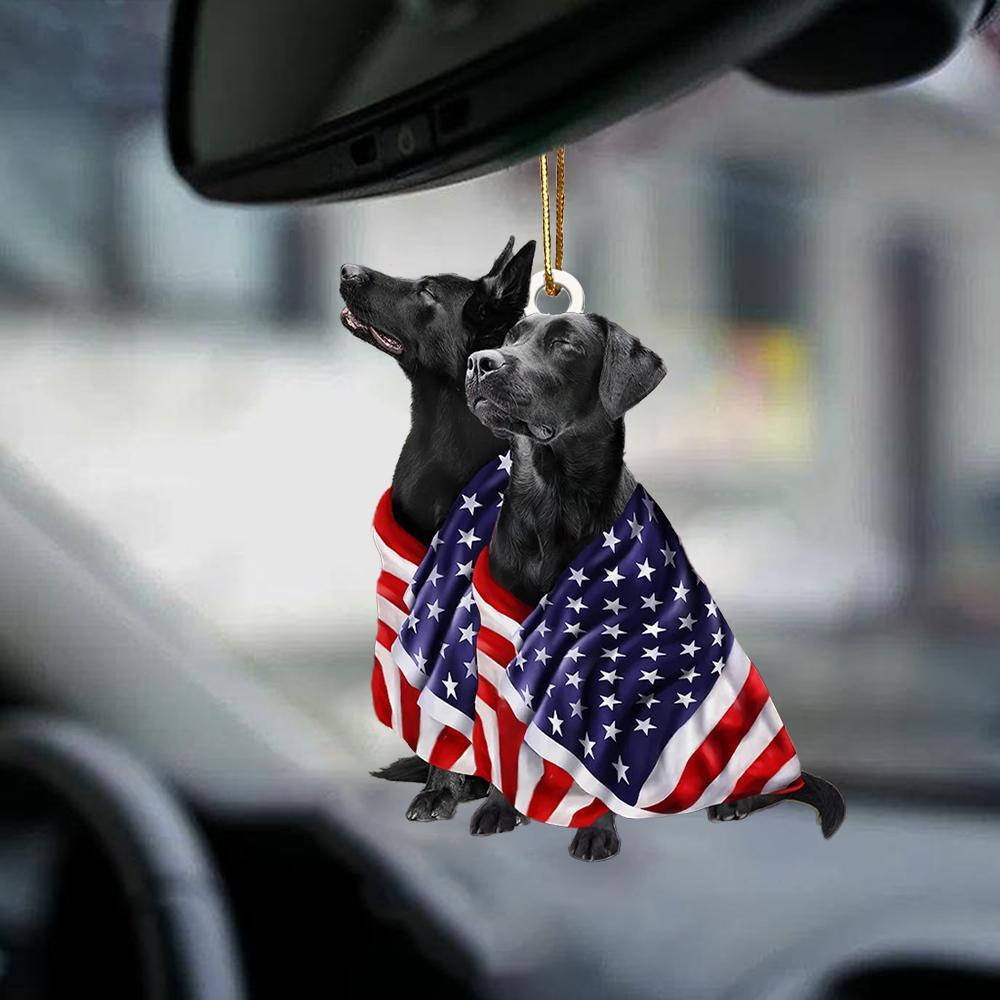 Black Labrador Retriever And Black German Shepherd American Patriot Flag Two Sided Ornament