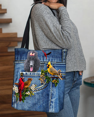 Black Poodle-Cardinal & Dog Cloth Tote Bag