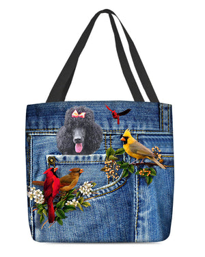 Black Poodle-Cardinal & Dog Cloth Tote Bag