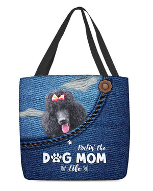 Black Poodle-Dog Mom Life-Cloth Tote Bag