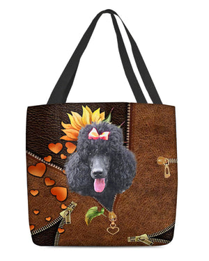 Black Poodle-Sunflower&zipper Cloth Tote Bag