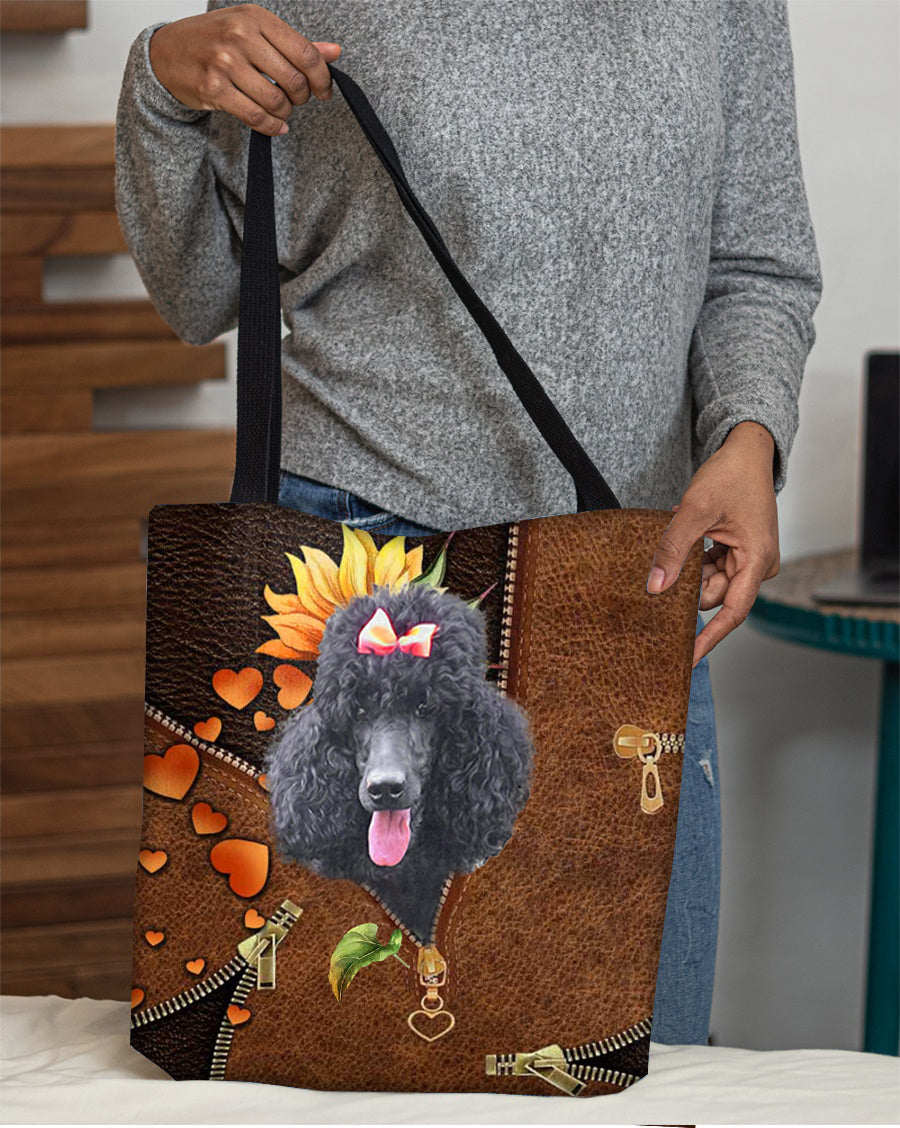 Black Poodle-Sunflower&zipper Cloth Tote Bag