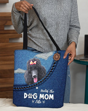 Black Poodle-Dog Mom Life-Cloth Tote Bag