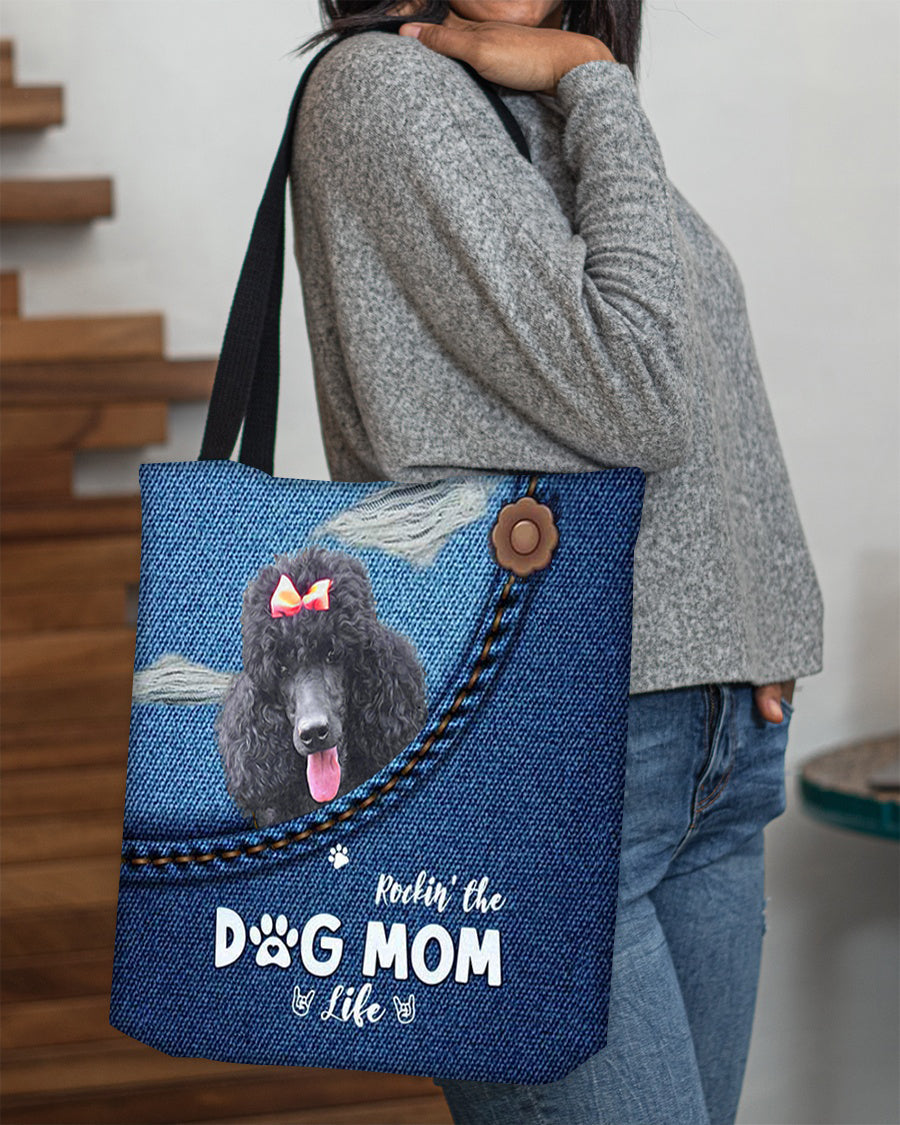 Black Poodle-Dog Mom Life-Cloth Tote Bag