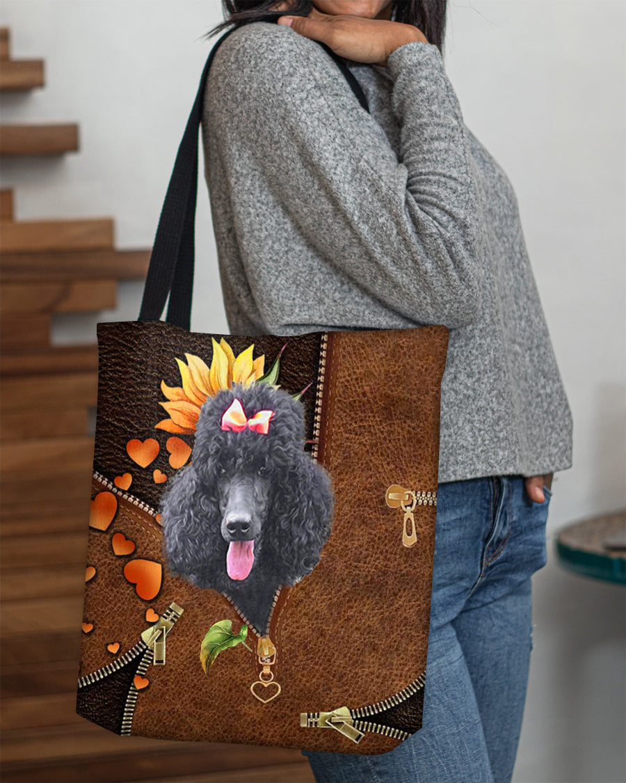 Black Poodle-Sunflower&zipper Cloth Tote Bag