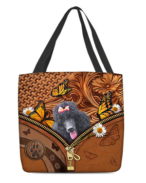 Black Poodle Butterfly Daisy Cloth Tote Bag