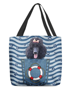 Black Poodle On Board-Cloth Tote Bag