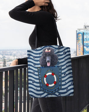 Black Poodle On Board-Cloth Tote Bag