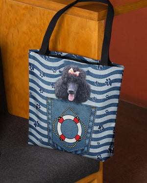 Black Poodle On Board-Cloth Tote Bag