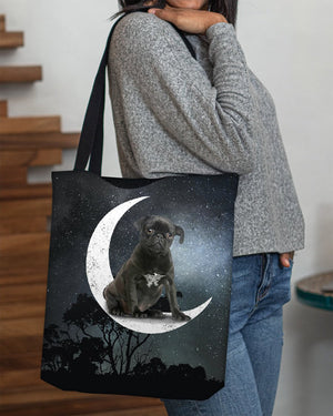 Black Pug-Sit On The Moon-Cloth Tote Bag