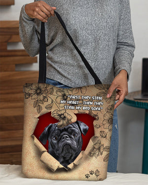 Black Pug-Torn Cloth Tote Bag