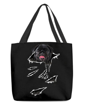 Cracks-Black Pug-Cloth Tote Bag