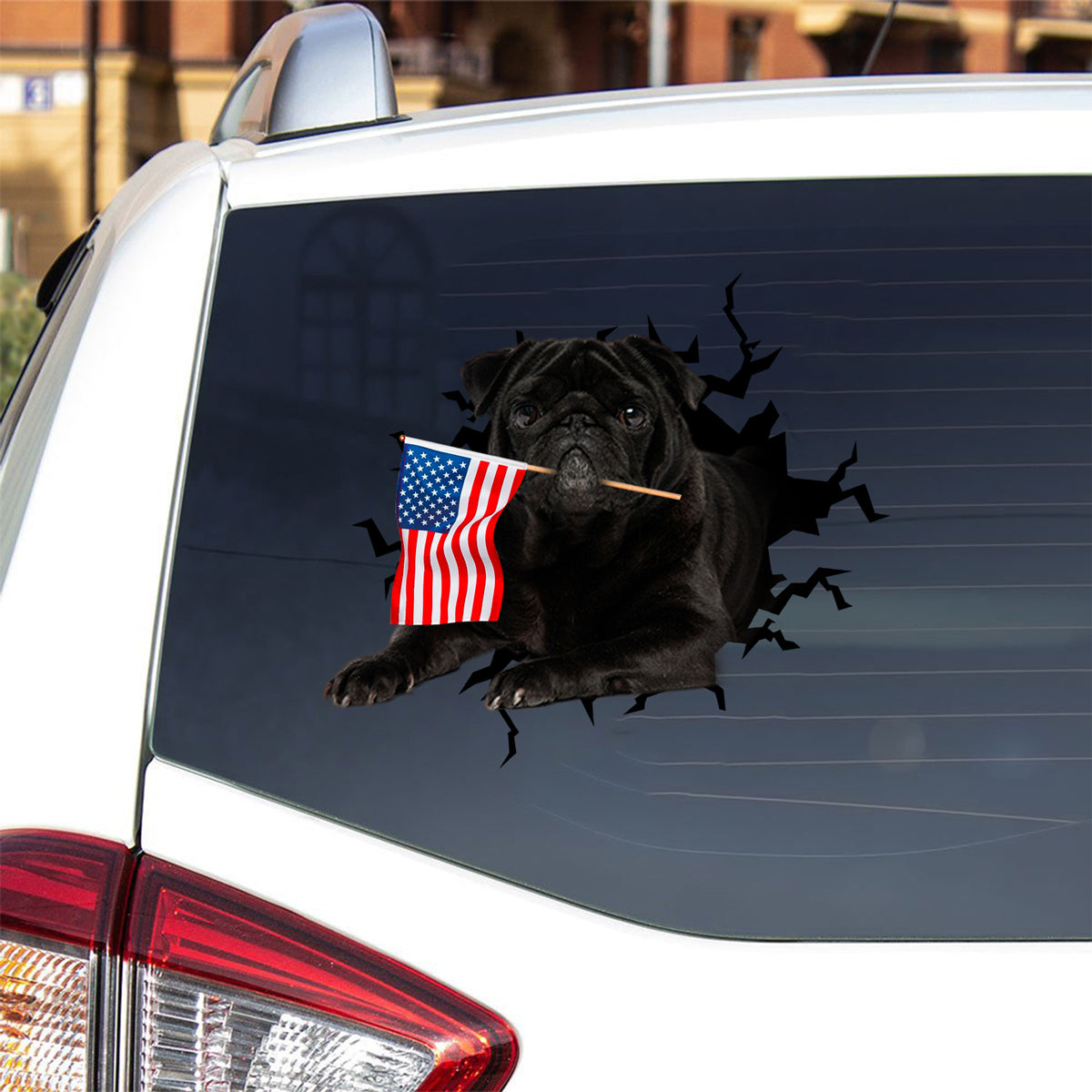 Black Pug And American Flag Independent Day Car Sticker Decal